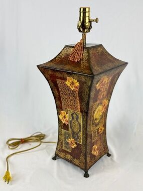 Vintage 1970s Robert Burns Tall Tin Lamp Regency English Country 3 Way Bulb